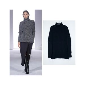 NEW Brandon Maxwell Matea Cape Turtleneck Sweater (Sz L) Wool Cashmere Black